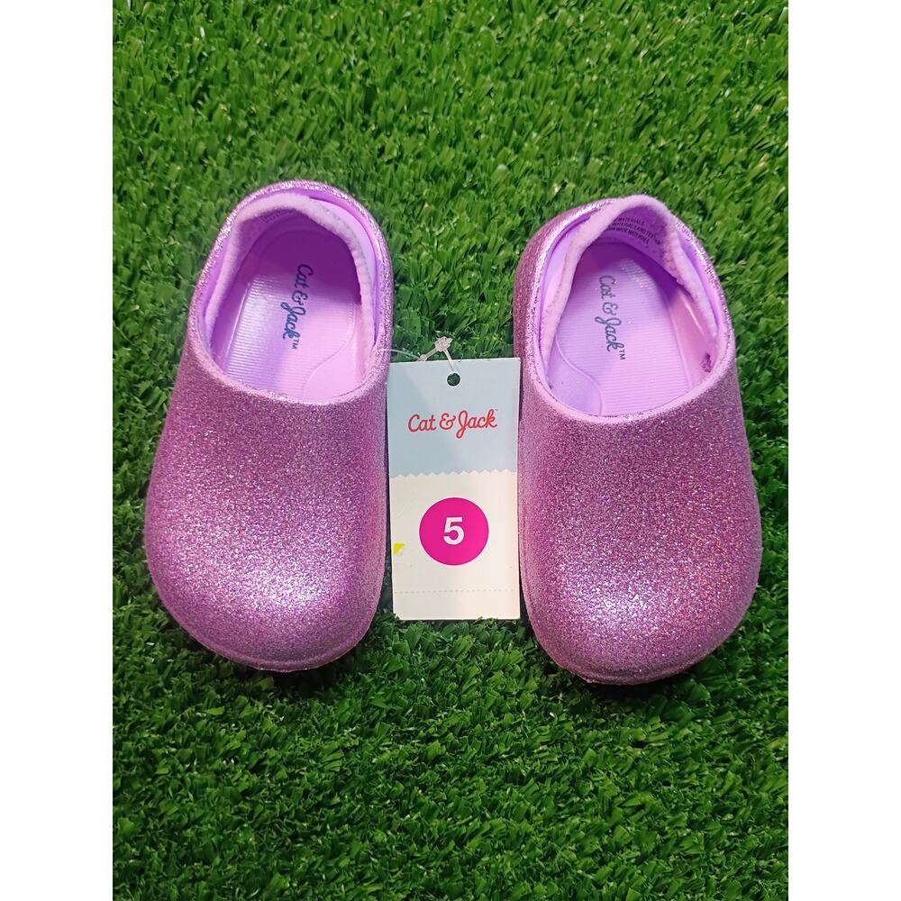 NWT Cat & Jack Toddler Girl's Purple Glitter Slip-On Clogs Size 5